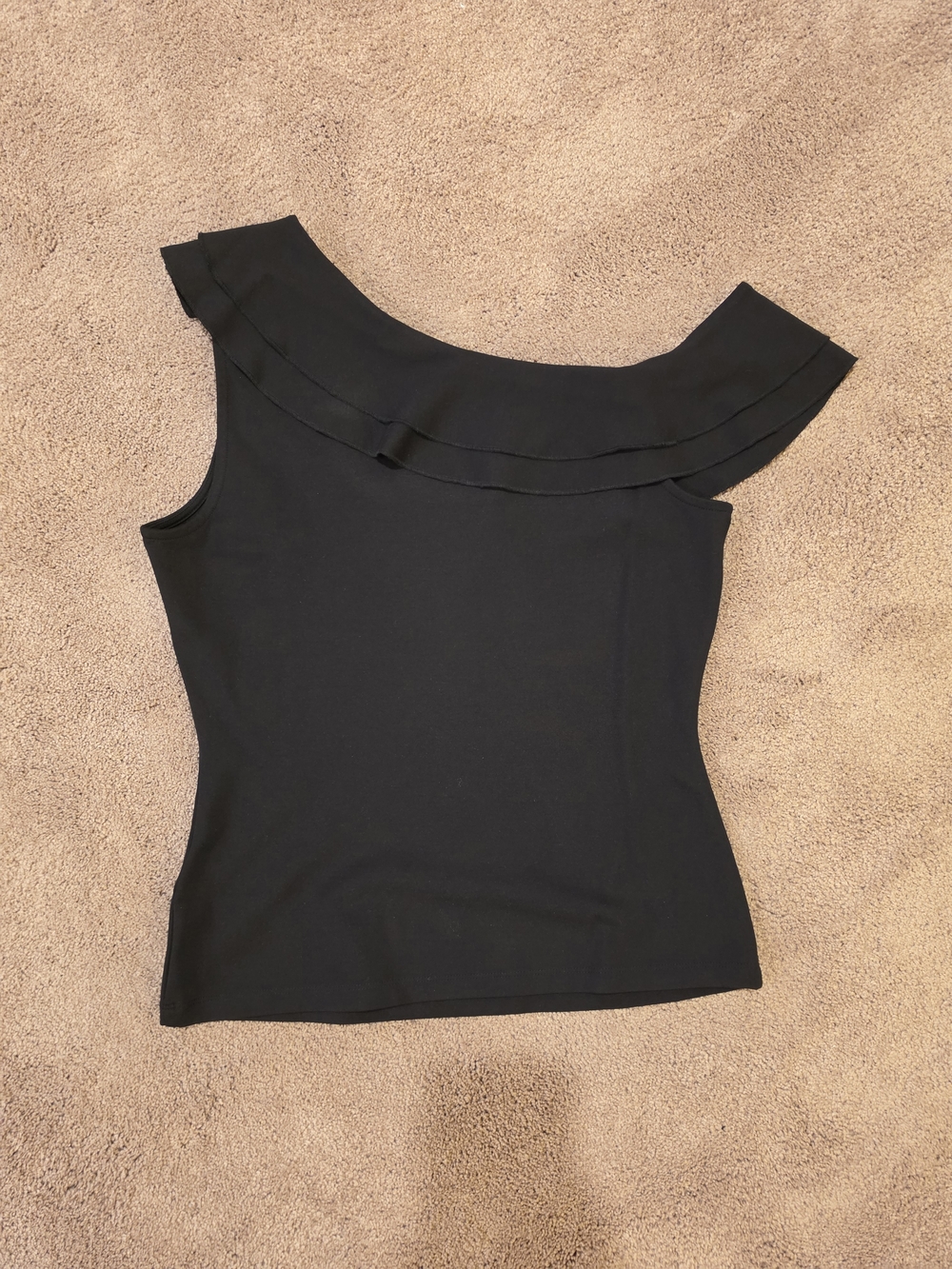 bebe Black One-Shoulder Ruffle Tank - Picture 3 of 3